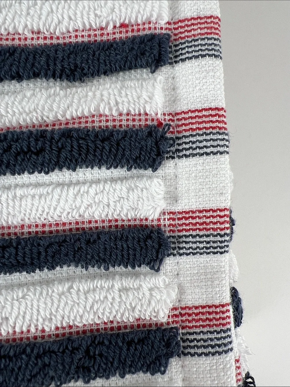 Rachel Zoe Bath Towels Reversible Navy, White and Red Striped Cotton 2 Pc NEW